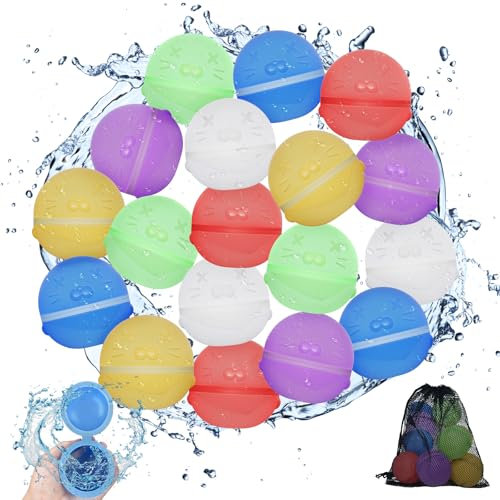 Bowfar Wasserbomben Wiederverwendbar, 18 Stück Wasserbomben Selbstschließend Magnetisch Eine Sekunde Schnellfuller, Wasserspielzeug Pool Spielzeug Strandspielzeug Wasserball für Sommer Kinder Outdoor
