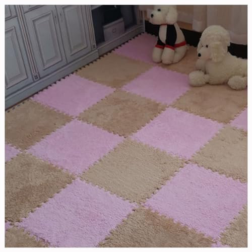 Weiche Plüsch-Puzzle-Spielmatten, ineinander greifende Schaumstoff-Bodenmatten, flauschige Plüsch-Teppichfliesen, Schaumstoff-Bodenbelag für Schlafzimmer/Spielzimmer, 10 Stück, 30,5 x 30,5 cm (Farbe: