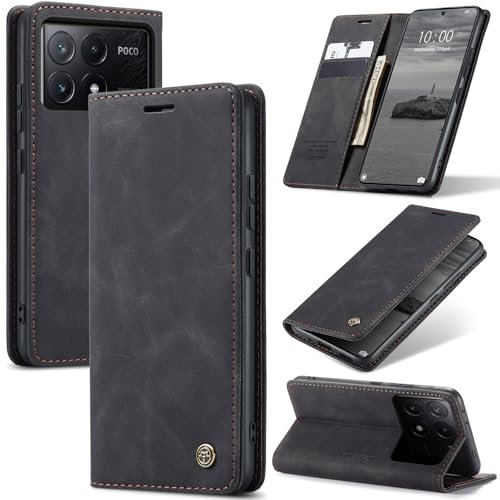 Azororo Coque pour Xiaomi Poco X6 Pro 5G Premium Housse Cuir Protection Pochette Rabat Portefeuille Flip Case Porte Magnétique Coque Étui pour Xiaomi Poco X6 Pro, Noir