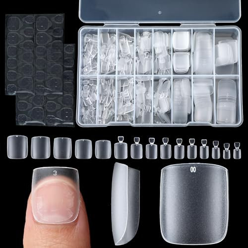 Classicseali 348PCS Toe Nail Extensions,Acrylics Matte Transparent Fake Toenails,15 Sizes Toes Nails Extensions Tips,Wide Longer Big Toes Nails, for Women, Men, Art DIY and Salon Foot Manicure