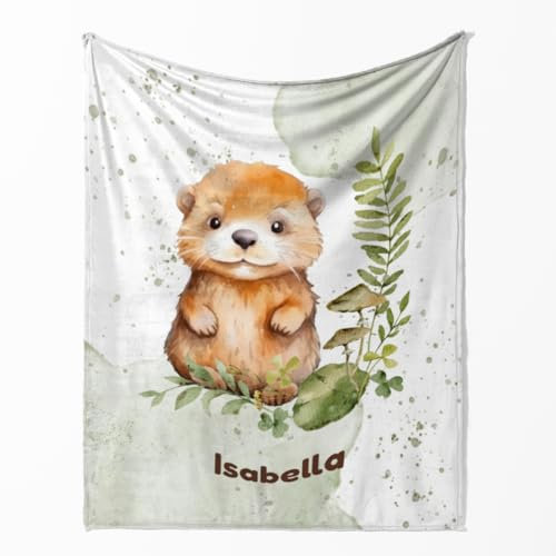 fotobar Wohndecke mit Namen personalisierbar, Kuscheldecke, Namensdecke mit Tiermotiv, Geschenkidee Geburtstag Motiv Kleiner Otter 125 x 155 cm