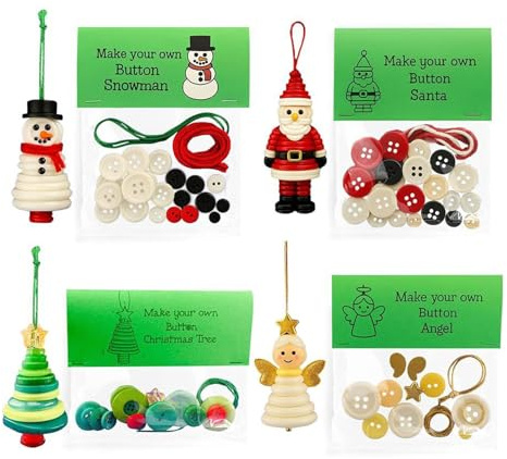 DIYS Weihnachtsknöpfe Set, 4 Stück Teiliges Weihnachtsbaumschmuck Set Knöpfen, Enthält Weihnachtsmann, Engel, Weihnachtsbaum, Lustiges Bastelset Für Weihnachtsornamente Aus Knöpfen
