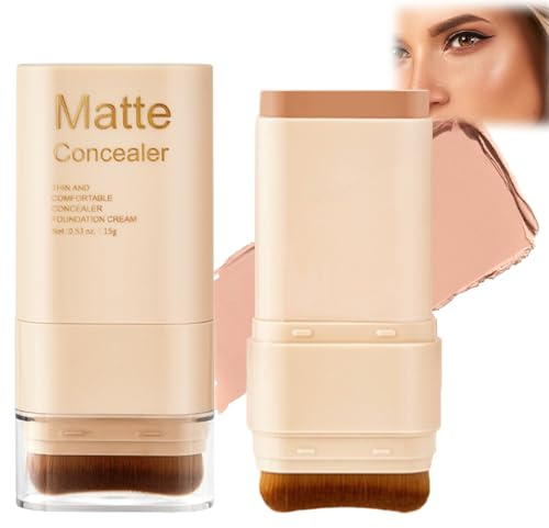 Matte Foundation Stick With Built-In Brush For Smooth Even Skin Tone Coverage - Hydrating Cream Formula Long-Lasting Waterproof Full Coverage Concealer Or Contour Stick In Shade 5 For Adult Users