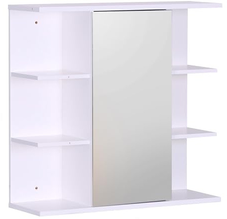 Relaxdays Spiegelschrank, 6 Ablagen, 2 Innenfächer, HxBxT: 64 x 62 x 21 cm, Wandmontage, Bad Hängeschrank, Farbwahl