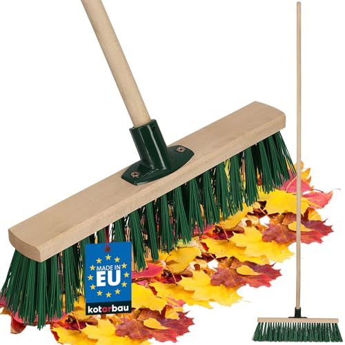KOTARBAU® Besen mit Holzstiel - 40 cm - Straßenbesen - mit Nylonborsten - Kehrbesen aus Holz - für Draußen & Drinnen - Zimmerbesen mit Stiel - Gartenbesen - Grün