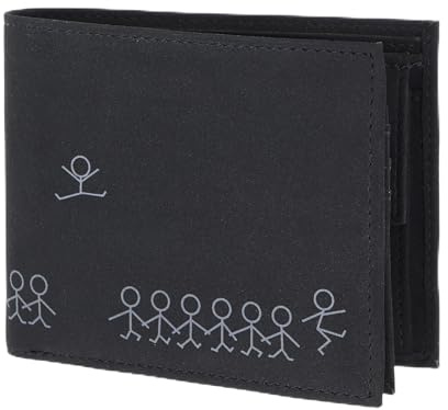 Oxmox Geldbörse Herren/Portemonnaie Damen | Wallet mit RFID Schutz | New Cryptan (Vegan) | 5 Kreditkartenfächer | Querscheinbörse Querformat | schwarz | Jumping Jack 2.0 Print Grey
