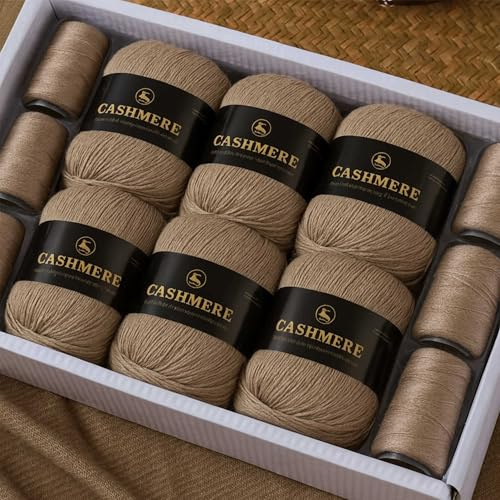 100% Kaschmirgarn - mittleres Kamel - Ultraweich & Warmes Luxus-Wollgarn zum Stricken Häkeln - 1 Set = 6 Knäuel = 300g - 100% - handgemachte Pullover, Schals, Mützen, Handschuhe Winterkleidung