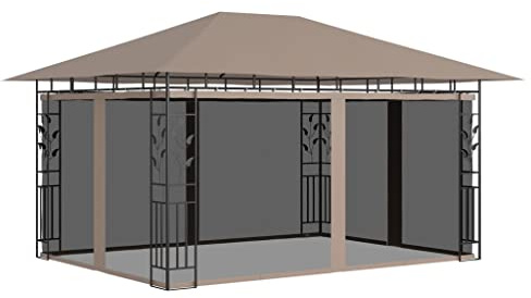 Parasol pergola avec moustiquaire, 4 x 3 x 2,73 m, taupe, 180 g/m², pour cour, jardin et terrasse