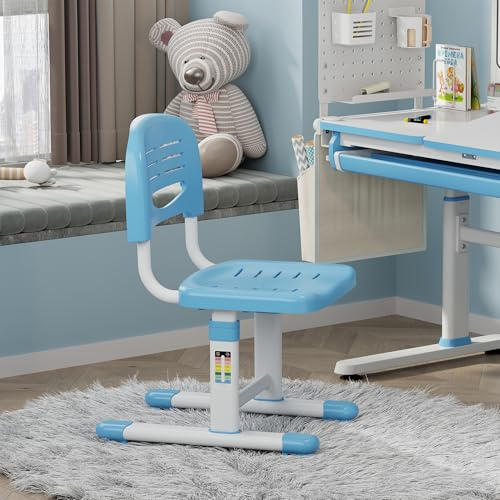 [en.casa] Kinderstuhl Sauda Schreibtischstuhl Kinder 75 x 36 x 46 cm höhenverstellbarer Kinderschreibtischstuhl belastbar bis zu 100 kg Himmelblau/Weiß
