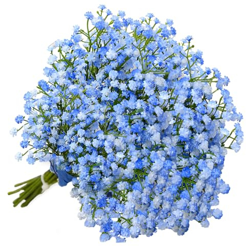 HIVTE 10 fiori artificiali di Gypsophila (velo da sposa) azzurri, bouquet realistici per decorazioni domestiche, matrimoni e progetti fai da te, composizione floreale artificiale per vaso