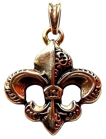 FLEUR-DE-LYS M 24ct Exklusiver Kettenanhänger der Französischen Lilie, 28 x 28 mm, beidseitiges Design, 24 Karat vergoldet
