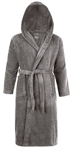 Adore Home 100% Cotton Terry Towelling Hooded Shawl Collar Bathrobe Small,Slate