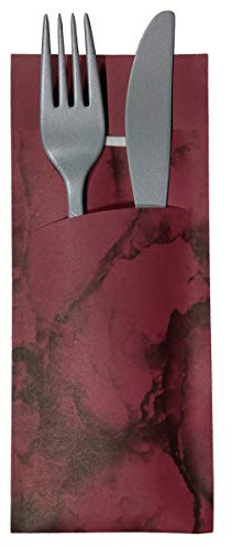 30 Bestecktaschen mit Serviette bordeaux marmoriert 20 cm