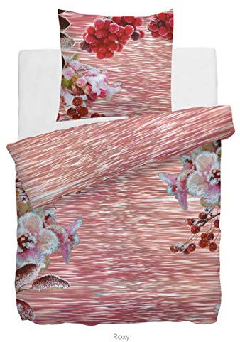HNL Satin Bettwäsche Roxy Blumen Muster Rose 135x200 cm + 80x80 cm