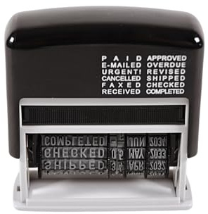 Cathedral Products 12-in-1 Self Inking Date Stamp, Black - Date Stamp Plus 12 Phrases - 3.8mm Character Height