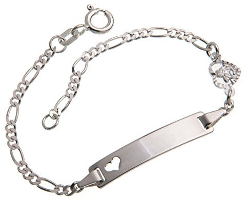 Silberketten Store Baby- & Kinder ID Armband mit Herz & Engel-Anhänger II inkl. Gravur & Geschenksäckchen I aus 925 Silber I nickelfrei für Allergiker geeignet I 10 Schriftarten I 14 cm