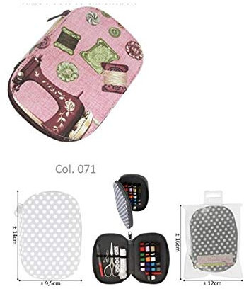 Nähetui gefüllt, Nähutensilienmäppchen, rosa gemustert, Nähkorb, Nähkasten