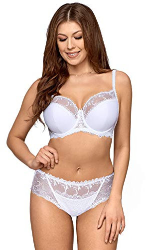 AVA 1030 Underwired Half Padded Full Cup Bra Not Separable Regulated Straps Made in EU, White,34FF