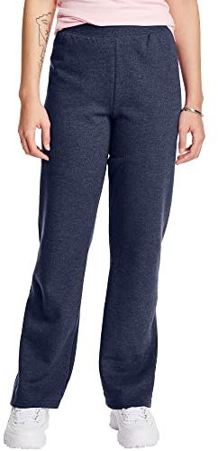 Hanes ComfortSoft EcoSmart Women's Open Bottom Leg Fleece Sweatpants, Navy Heather, Large