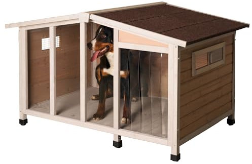 Kerbl Pet Hundehütte Overview, Hundehaus, 134x92x82cm, Holz, Kunststoff, Plexiglas, Hunde, wetterfestes Dach, 2 Schiebefenster