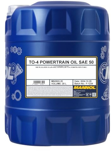 MANNOL 2603 TO-4 Powertrain Oil Getriebeöl SAE 50 für Baumaschinen, 20L | Erfüllt Caterpillar TO-4, Allison C4 und Komatsu, für Getriebe, Hydraulik und Achsantriebe, mit Verschleiß- und Fressschutz