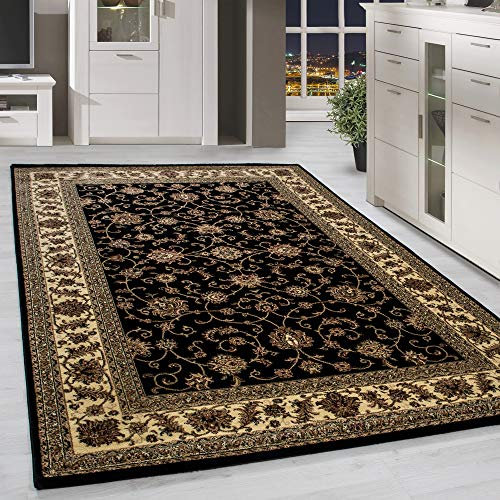 HomebyHome Vintage Teppich 300 x 400 cm Orientalischer Teppich Kurzflor - Orient Teppich Schwarz für Wohnzimmer, Esszimmer, Flur und Schlafzimmer - Teppich Groß mit Oeko-TEX - Carpet Living Room