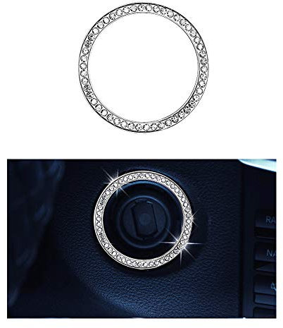 VDARK Mercedes Benz Zubehör Teile Trimm Motor Start Stop Zündung Taster Aufkleber Abdeckung Innenblenden Dekorationen Aufkleber C E GLK Klasse AMG Damen Bling Kristall (Silber)