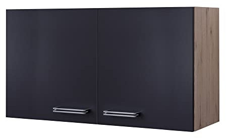 Smart Möbel Küchen Hängeschrank 100 cm anthrazit/Eiche – Doppelhängeschrank mit 2 Drehtüren & Einlegeboden, Moderne Küche aus Programm Lino