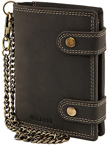 Wildery® RFID Biker Geldbörse mit Kette I Geldbeutel mit Kette Männer I Portemonnaie mit Sicherheitskette I Bikerkombibörse Hochformat I Männer Geschenke /#Vintage Chain WI110 (Schwarz)