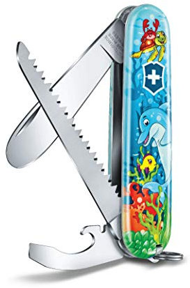 Victorinox Schweizer Taschenmesser, My First Tier-Edition, Multitool, Swiss Army Knife mit 9 Funktionen, Klinge ohne Spitz, Schraubendreher