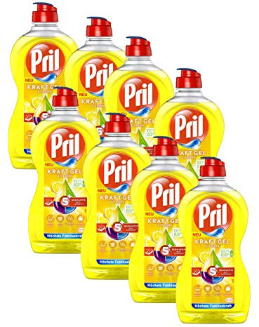 Pril 5 Plus Kraftgel Zitrone, Handgeschirrspülmittel, (8 x 450 ml) mit selbstaktiver Fettlösekraft