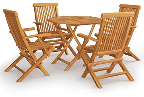 vidaXL Teak Massiv Gartenmöbel Set 5-TLG. Klappbar Gartengarnitur Sitzgruppe Gartenset Sitzgarnitur Gartentisch Gartenstuhl Stühle Tisch