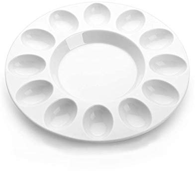 Flexzion Bandeja para Huevos de Diablo – Porcelana Blanca de cerámica para 12 Huevos de Taza (Paquete de 2) Bandeja de Servir para Huevos de Diablo Duros, Soporte para Huevos de Pascua y desiertos,