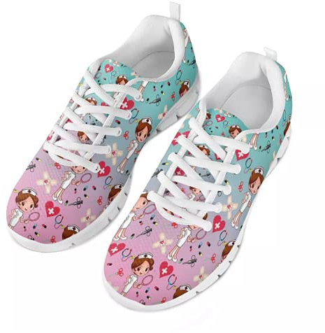 Showudesigns Sneakers pour Femmes Sister Youth Liche Baskets Confortables à Lacets Chaussures d'infirmières Sport Gym Chaussure d'entraînement Plate Rose et Aqua EU 38