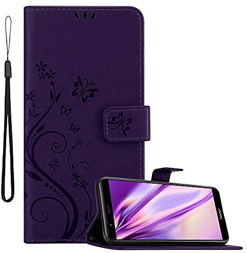 Cadorabo Funda Libro para Honor 7X en Lila Oscuro Floral - Cubierta Proteccíon en Diseño de Flor con Cierre Magnético, Función de Suporte e 3 Tarjeteros - Etui Case Cover Carcasa