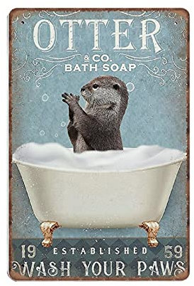 Dreacoss Otter Bath Soap Wash Your Paws Blechschilder, Otter Lover Geschenk, Liebe Tier Poster, Otter Art Lustiges Metallschild Vintage Wandkunst für Badezimmer WC Heimdekoration Blechschild, 20 x 30