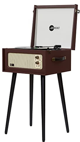 Arkrocket Discovery II 3-Speed Bluetooth Record Player Retro Console Turntable with Built-in Speakers and Removable Legs (Brown)
