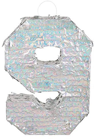 Boland - Zahlen Pinata, Größe 40 x 28 x 8 cm, holografische Ziffer, Nummer, Silber, Jubiläum, Geburtstag, Dekoration, Party-Spiel