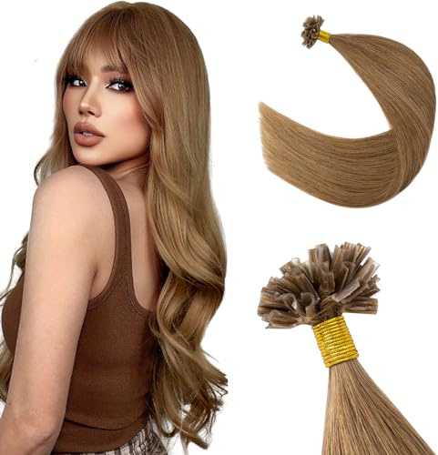 Silk-co U Tip Pre Bonded Hair Extensions Strands Keratin Nail Tip Straight Human Hair Extensions U tip Real Remy Hair 50 Strands Keratin Nail Til 18-50g #06 Light Brown