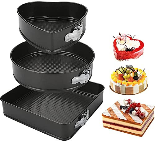 YYUNANG Springform-Kuchenformen-Set, 3 teiliges Antihaft-Kohlenstoffstahl-Ofen Backgeschirr-Backset mit abnehmbarem Boden, Antihaft-Springform/Käsekuchenform/auslaufsichere Kuchenform,(9 10 11)
