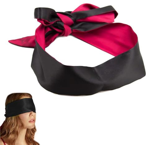 Masques de Sommeil, Blindfold, Satin Bandeau Oeil, Bandage Yeux/Bandeaux Yeux Masque De Sommeil pour Adulte, pour Les Adultes Couples Amoureu, 150x7cm, Noir Rouge