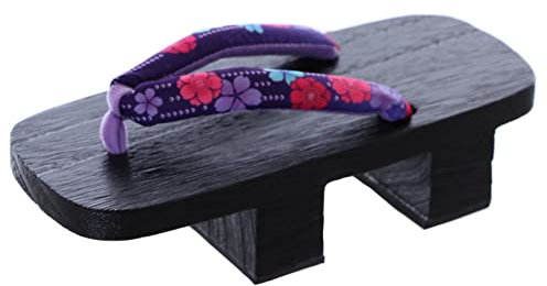Kawaii-Story K-G-25-8 Lila Sakura Blumen Schwarz Holz Japan Geta doppel Absatz Sandale Tabi Kimono Geisha (numeric_38)