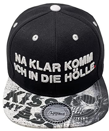 Outfitfabrik Snapback Cap NA klar komm ich in die Hölle in schwarz, Schirm mit Kiss My Ass-Motiv, weißer 3D-Stick, für Männer und Frauen, One Size, verstellbar an der Rückseite