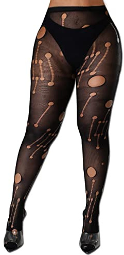 XIUSEMY Women Sexy Tights Fishnet Stockings Patterned Tights Thigh-High Black Socks Lace Leggings Pantyhose(QG,One Size)