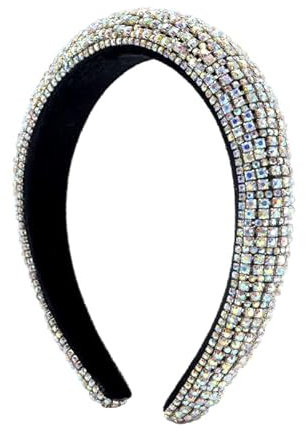 Frauen Strass Stirnband Bling Gepolstert Barock Kristall Mode Haarband Party Für Braut Krone Haarreifen Hochzeit Haarschmuck (Silber 1)