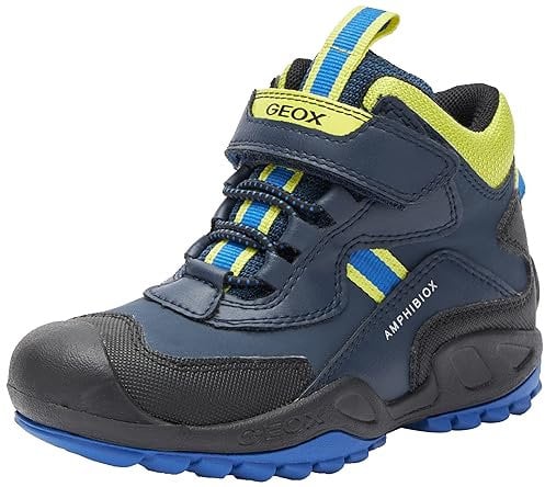 Geox J New Savage Boy B A Sneaker, Navy/Lime Green, 26 EU