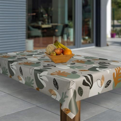 laro Wachstuch-Tischdecke Abwaschbar Garten-Tischdecke Wachstischdecke PVC Plastik-Tischdecken Eckig Meterware Wasserabweisend Abwischbar G03, Muster:Blätter Braun Silber Abstrakt, Größe:140x200