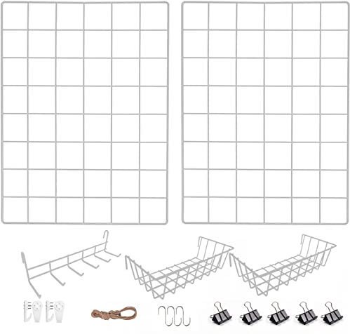 Wandgitter Weiß, Multifunktionale Gitterwand, DIY Eisen Gitter der Fotowand Dekoration .Pinnwand Foto an der Memoboard Hängen in der Familie (2er-30x40cm wandgitter Weiß-Und -wandgitter-Zubehör)