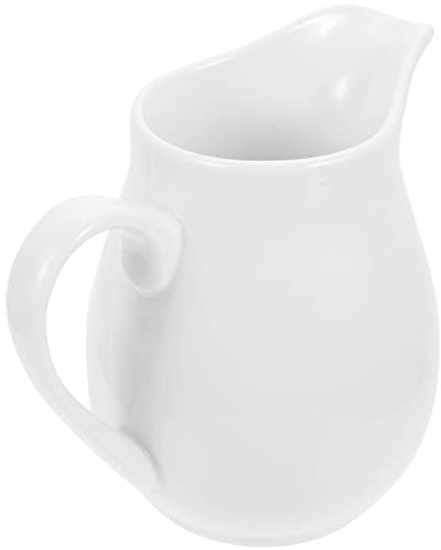 CALLARON Ceramic Milk Jug Sauce Boat Gravy Dispense Coffee Milk Creamer Pitcher Hot Tea Pitcher Gravy Boat with Ladle and Saucer Sauces Jug Gravy Bowl Milk Pot White Little Cream Ceramics