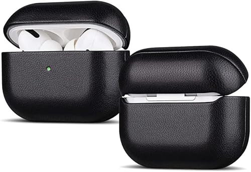 Haobobro [Soft-Touch Series] AirPods Pro Hülle 2019 - AirPods Pro 1. Generation Leder Hülle - AirPods Pro Ledercase - AirPods Pro Schutzhülle Lederhülle - AirPods Pro Leather Case Cover - Schwarz